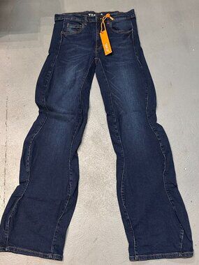 Taker Baggy Jeans Mens 32 X 38 Blue Curved Leg Seam Stacked Stretch New